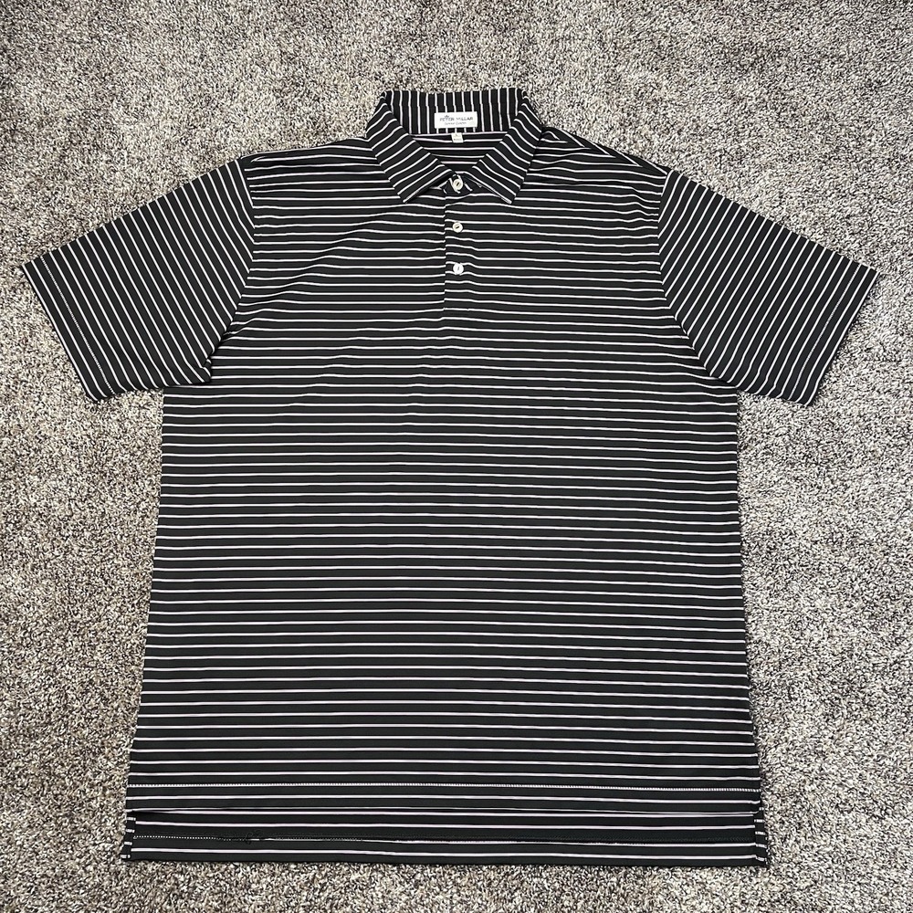 Peter Millar Men's Size L Summer Comfort Striped Black Pink Polo Shirt Stretch